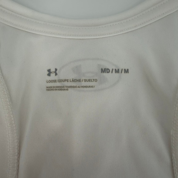Under Armour White Racerback Tank Top Loose Fit Athletic Workout Women's Medium - Picture 3 of 6